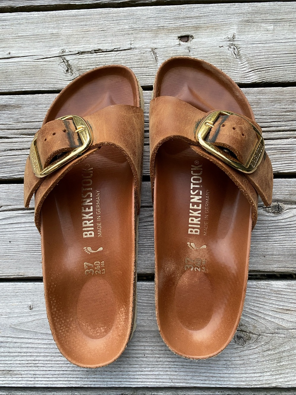 Birkenstock Madrid Big Buckle Cognac/Tan/Brown Oiled Leather Size 37